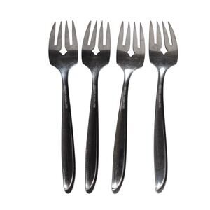 Vintage Oneida Sand Dune Pattern with Grooves Set of 4 Salad Forks Stainless